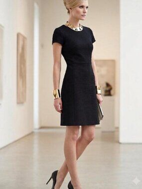 White House/Black Market Black Basic Dress, Ribbed with Short Sleeves Size 12